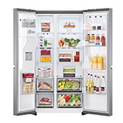 LG 635L Side by Side Fridge in Stainless Finish, front open food view, GS-L635PL, thumbnail 3