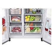 LG 635L Side by Side Fridge in Stainless Finish, drawer view, GS-L635PL, thumbnail 4