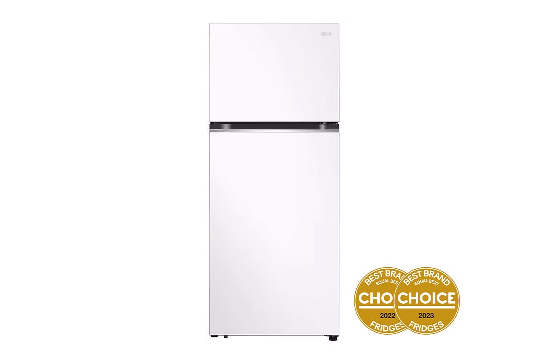 LG 375L Top Mount Fridge in White Finish, front view, GT-5W