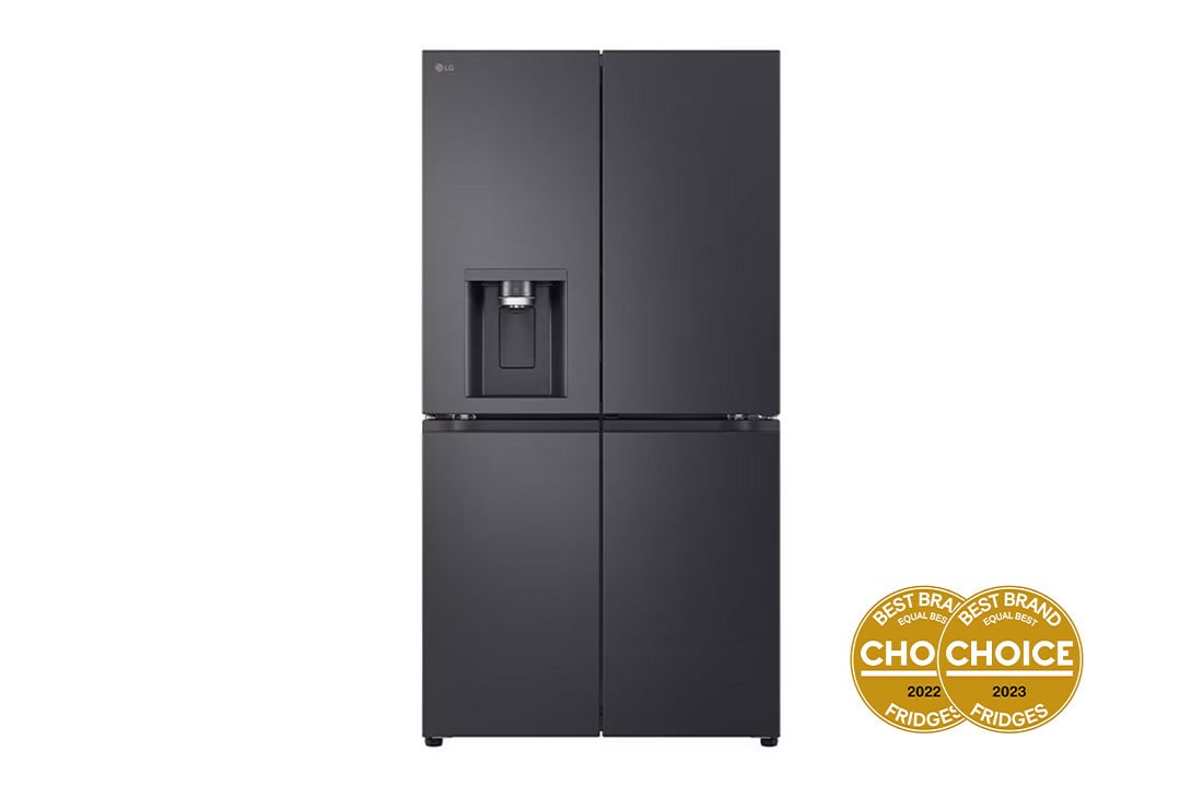 LG 638L French Door Fridge in Matte Black Finish, Front View, GF-D700MBLC