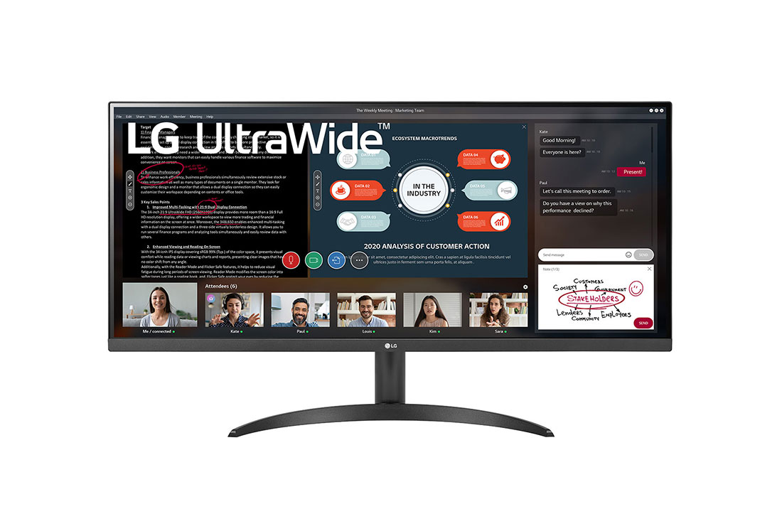 LG 34'' UltraWide FHD HDR Monitor with FreeSync™, front view, 34WP500-B