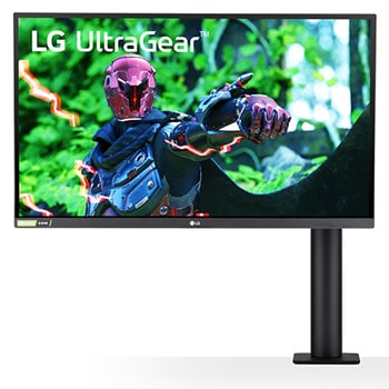 LG 27'' UltraGear QHD Nano IPS 1ms 144Hz HDR G-SYNC Compatibility Monitor with Ergo Stand, front view with the monitor arm on the right, 27GN880-B1