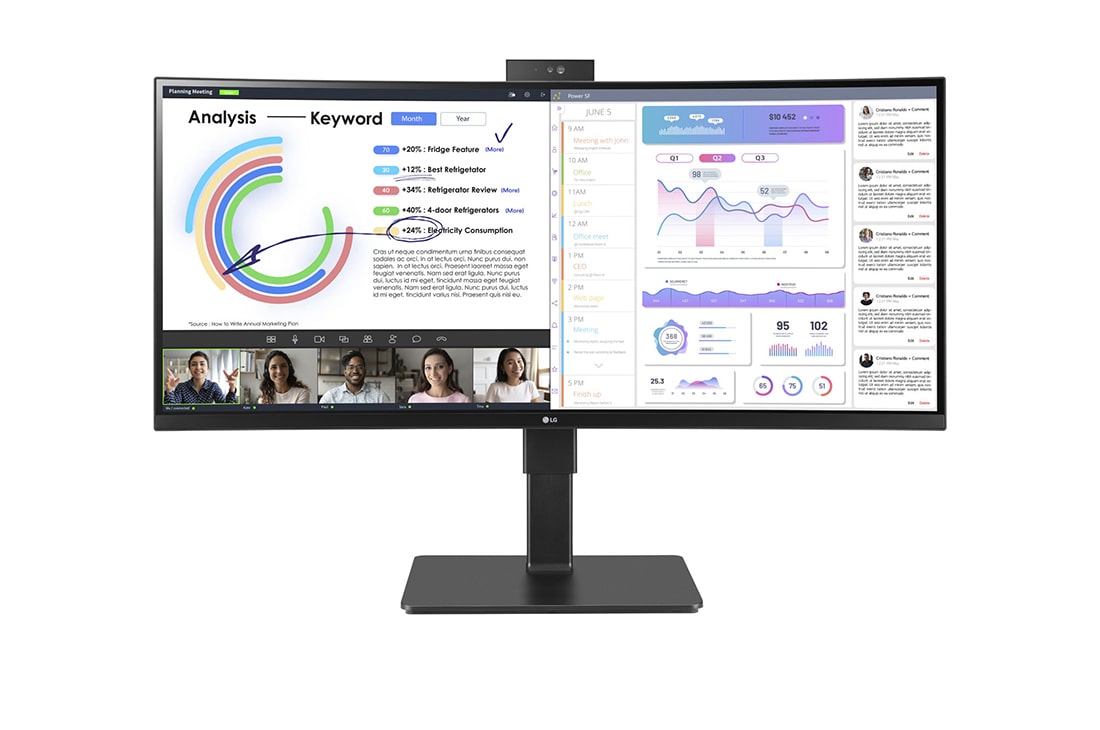 LG 34-inch UltraWide™ WQHD (3440x1440) IPS Monitor with Built-in Webcam & Mic, front view with push-pull Full HD webcam, 34BQ77QC-B