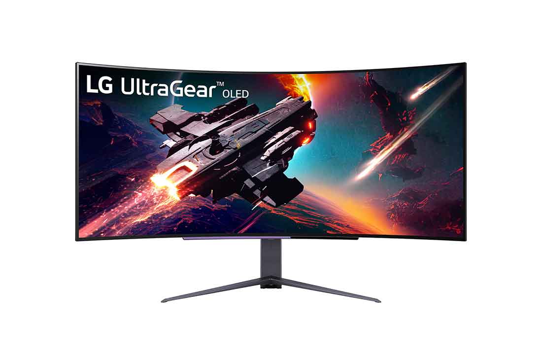 LG 45” UltraGear™ OLED curved gaming monitor | 800R, DisplayHDR True Black 400, 240Hz, 0.03ms (GtG), USB Type-C™, DepthSound, Front view, 45GS96QB-B