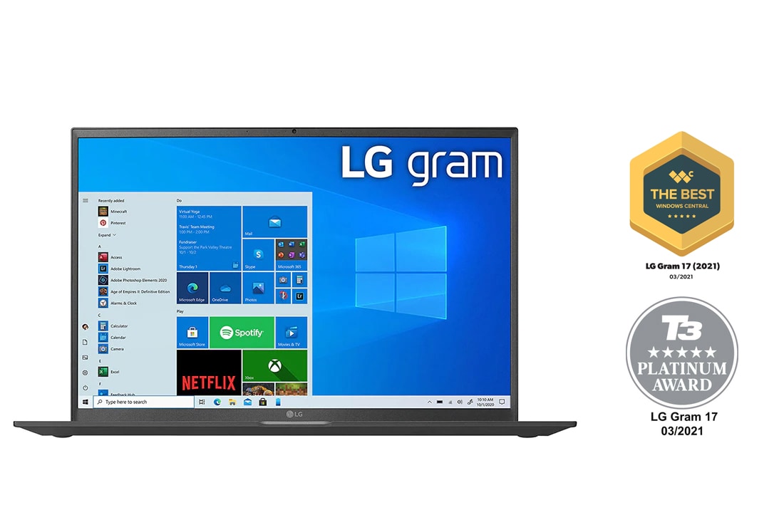 LG gram Ultra-Lightweight Laptop with 17” 16:10 IPS Display and Intel® Evo™ platform, Front view, 17Z90P-G.AA75A
