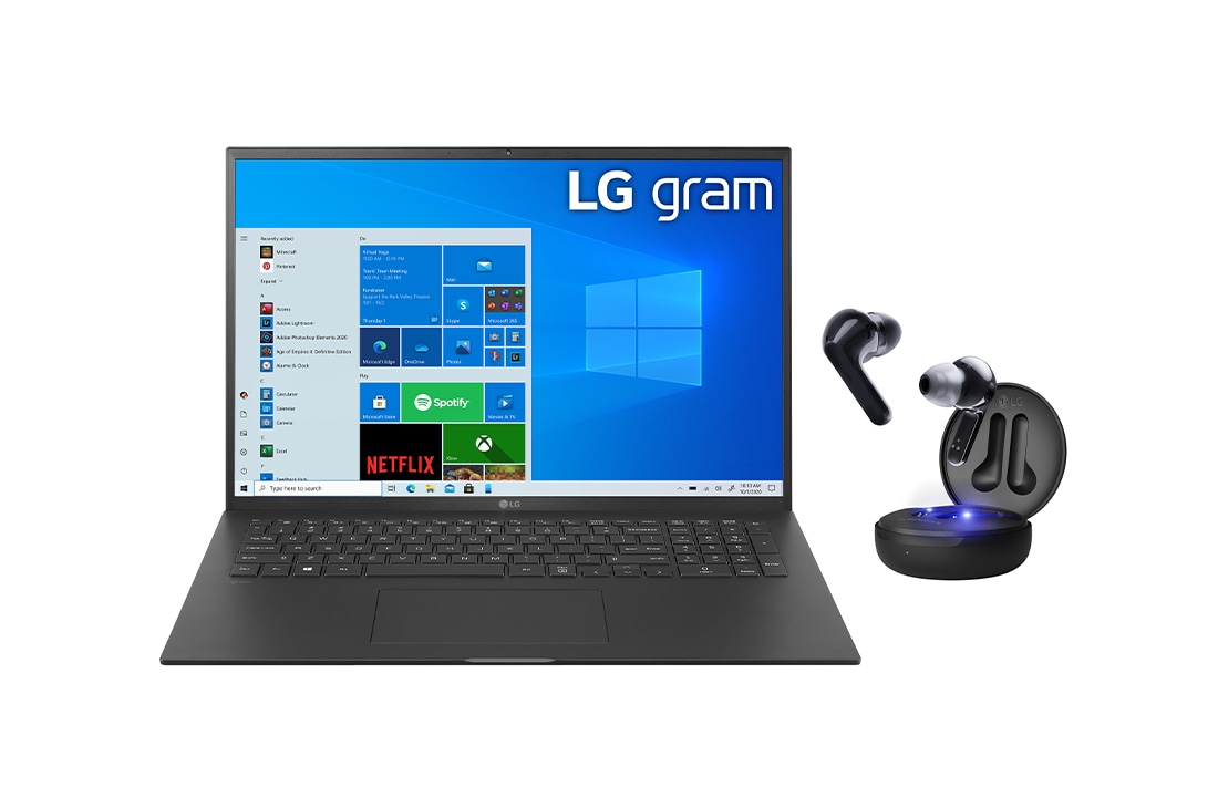 LG gram Ultra-Lightweight with 17” 16:10 IPS Display and Intel® Evo™ platform + LG TONE Free FN7 Wireless Earbuds, Front view, 17Z90P-GFN7