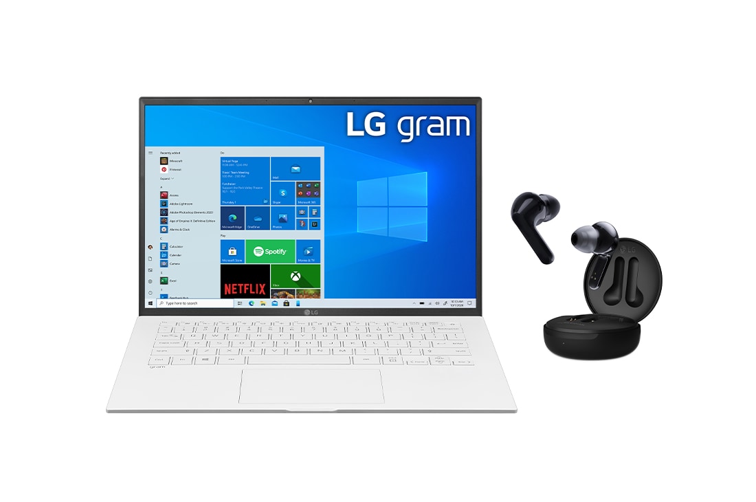 LG gram Ultra-Lightweight Laptop with 14” 16:10 IPS Display and Intel® Evo™ platform + LG TONE Free FN4 Wireless Earbuds, Front view, 14Z90P-GFN4