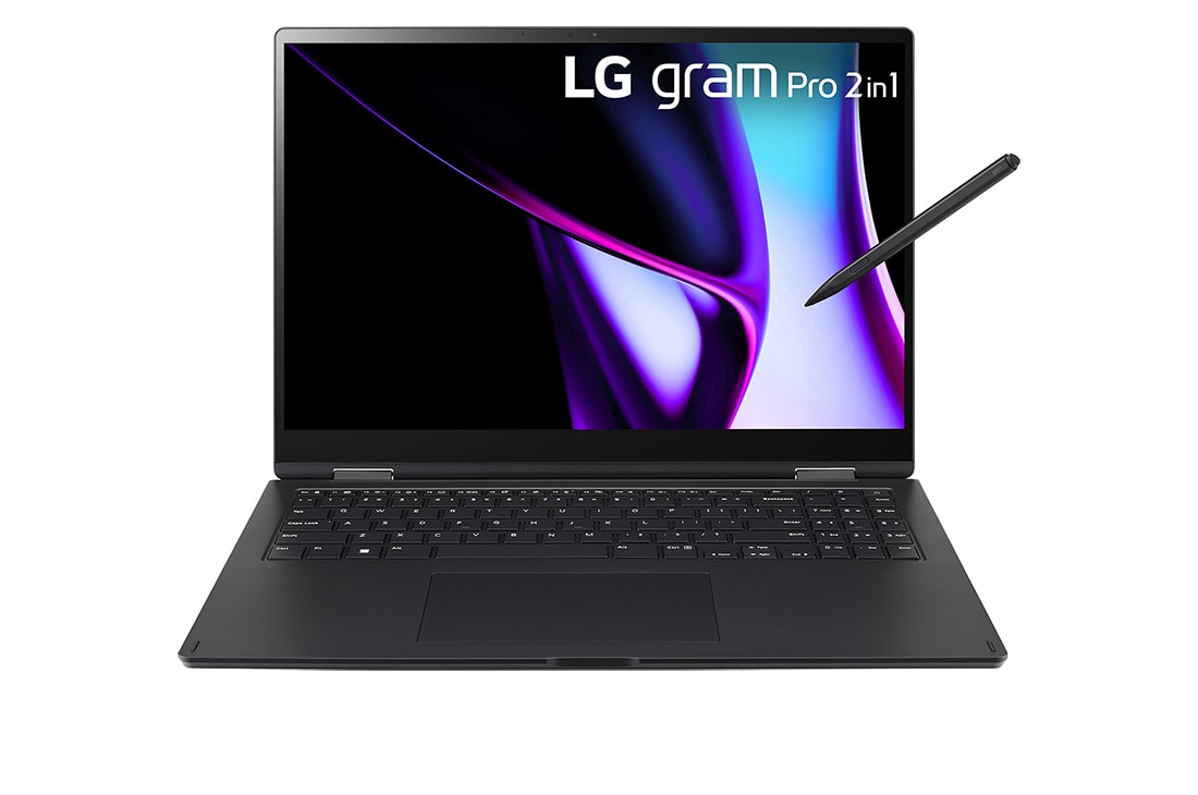 LG gram Pro 16” 2in1 | Ultra-light & superslim | 16:10 display touchscreen | Intel® Core™ Ultra 7 Processor, Front view with keyboard, 16T90SP-G.AA78A