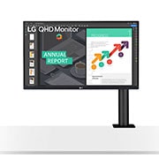 LG 27'' QHD Ergo IPS Monitor, Front View Monitor Arm On The Right, 27QN880-B, thumbnail 1