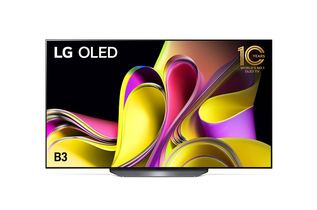 LG OLED TV B3 77 inch 4K Smart TV Self Lit OLED Pixels, Front view with LG OLED and 10 Years World No.1 OLED Emblem., OLED77B3PSA