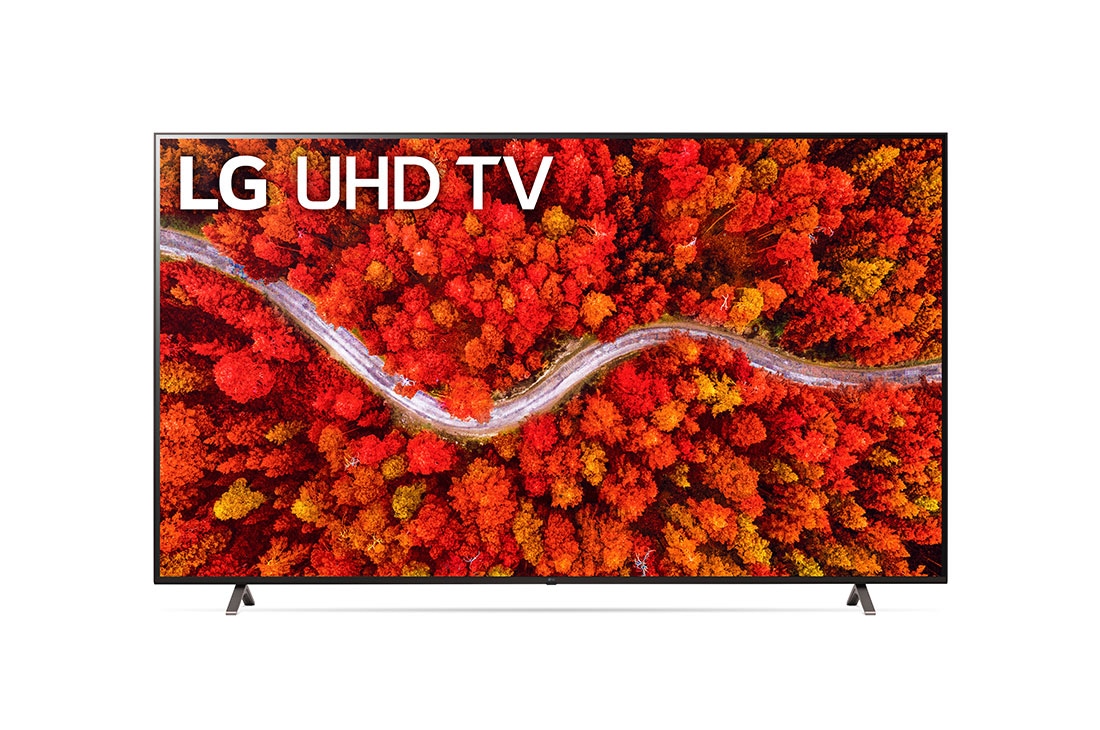 LG UHD 80 Series 75 inch 4K TV w/ AI ThinQ®, 75UP8000PTB front view with infill, 75UP8000PTB