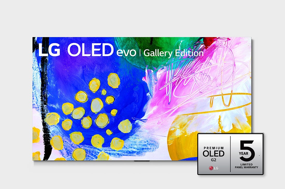 LG G2 83 inch OLED evo TV Gallery Edition with Self Lit OLED Pixels, Front view with LG OLED evo Gallery Edition on the screen, OLED83G2PSA