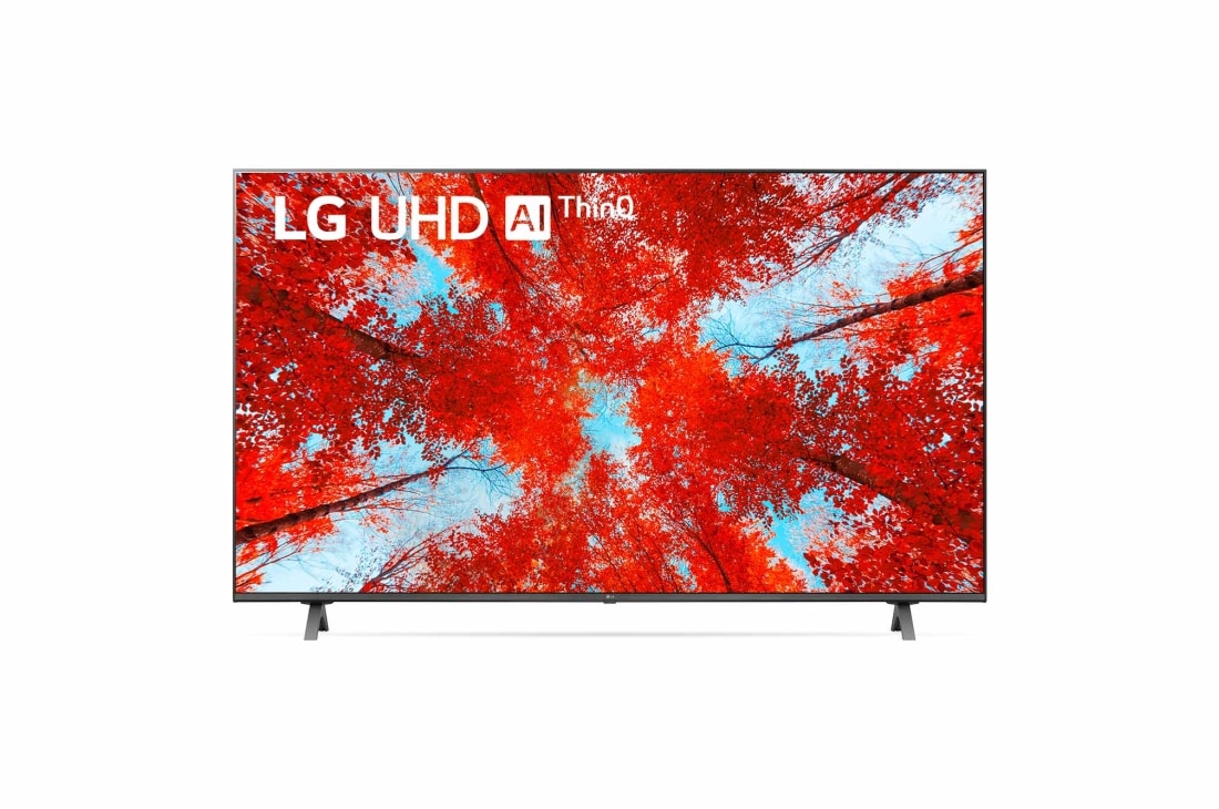 LG UHD TV UQ90 65 inch 4K Smart TV with AI Sound Pro, A front view of the LG UHD TV with infill image and product logo on, 65UQ9000PSD