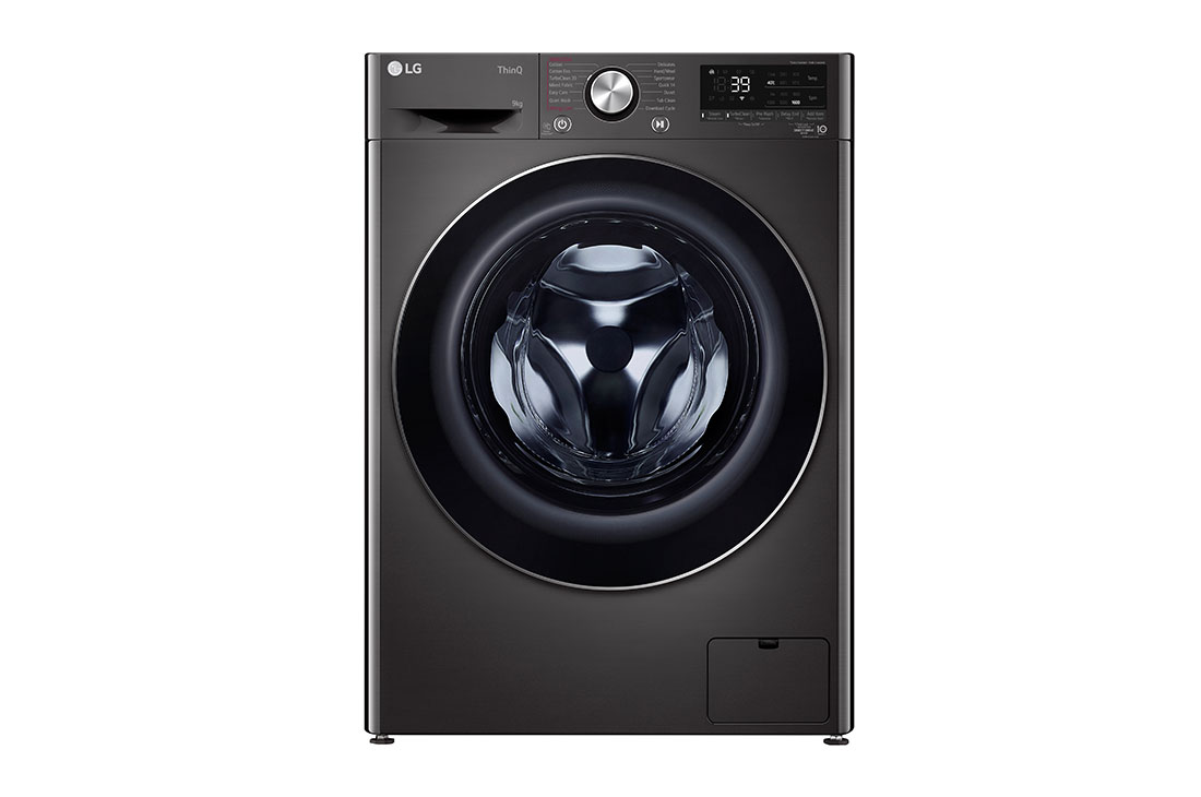 LG 9kg Series 9 Front Load Washing Machine with 5 Star Energy & Water Rating in Black Steel, front, WV9-1609B
