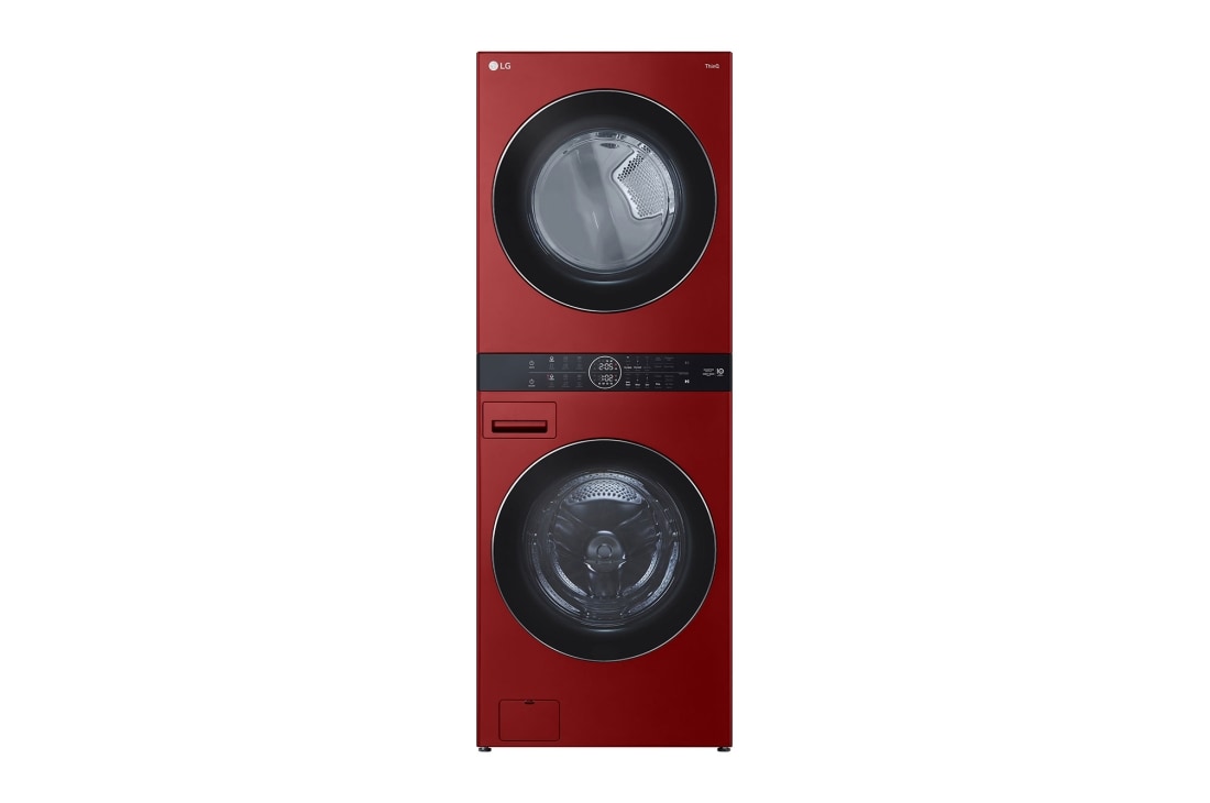 LG 17kg WashTower™ All-In-One Stacked Washer Dryer in Candy Red, Front_Light On, WWT-1710CR