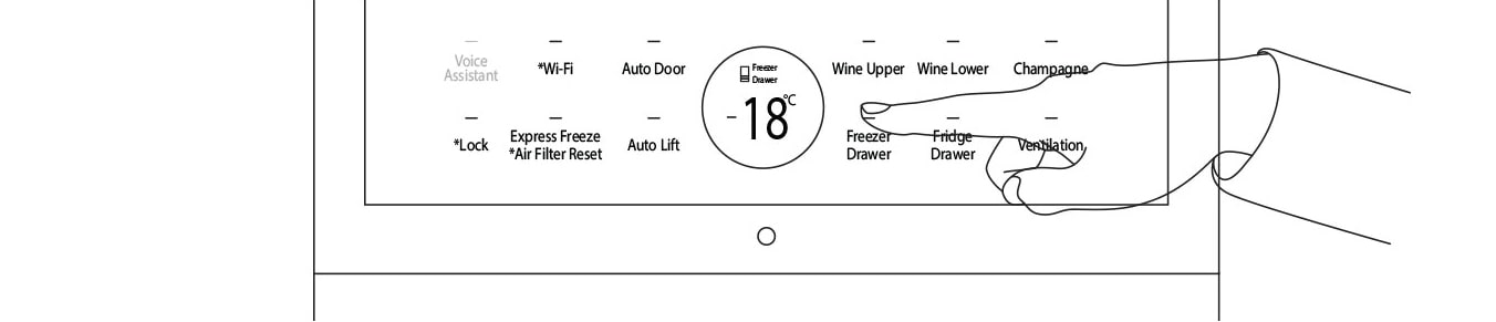 LG SIGNATURE Wine Cellar's glass touch display shows various refrigerator feature options.