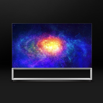 Image showing OLED 8K TV's slim screen and display. (Image that appears when you hover the mouse over it)