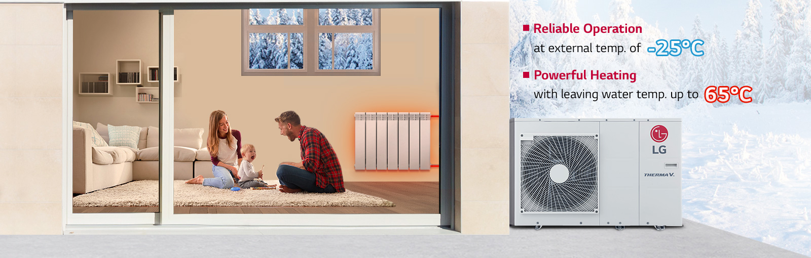 An image of a parent and a baby sitting in a warm living room with a radiator.