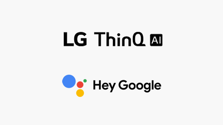 This card describes voice commands. LG ThinQ AI logo, Hey Google logo were placed.