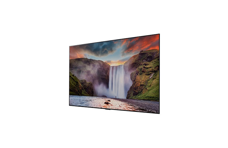 A spectacular waterfall with beautiful scenery displayed on an OLED TV(play the video)