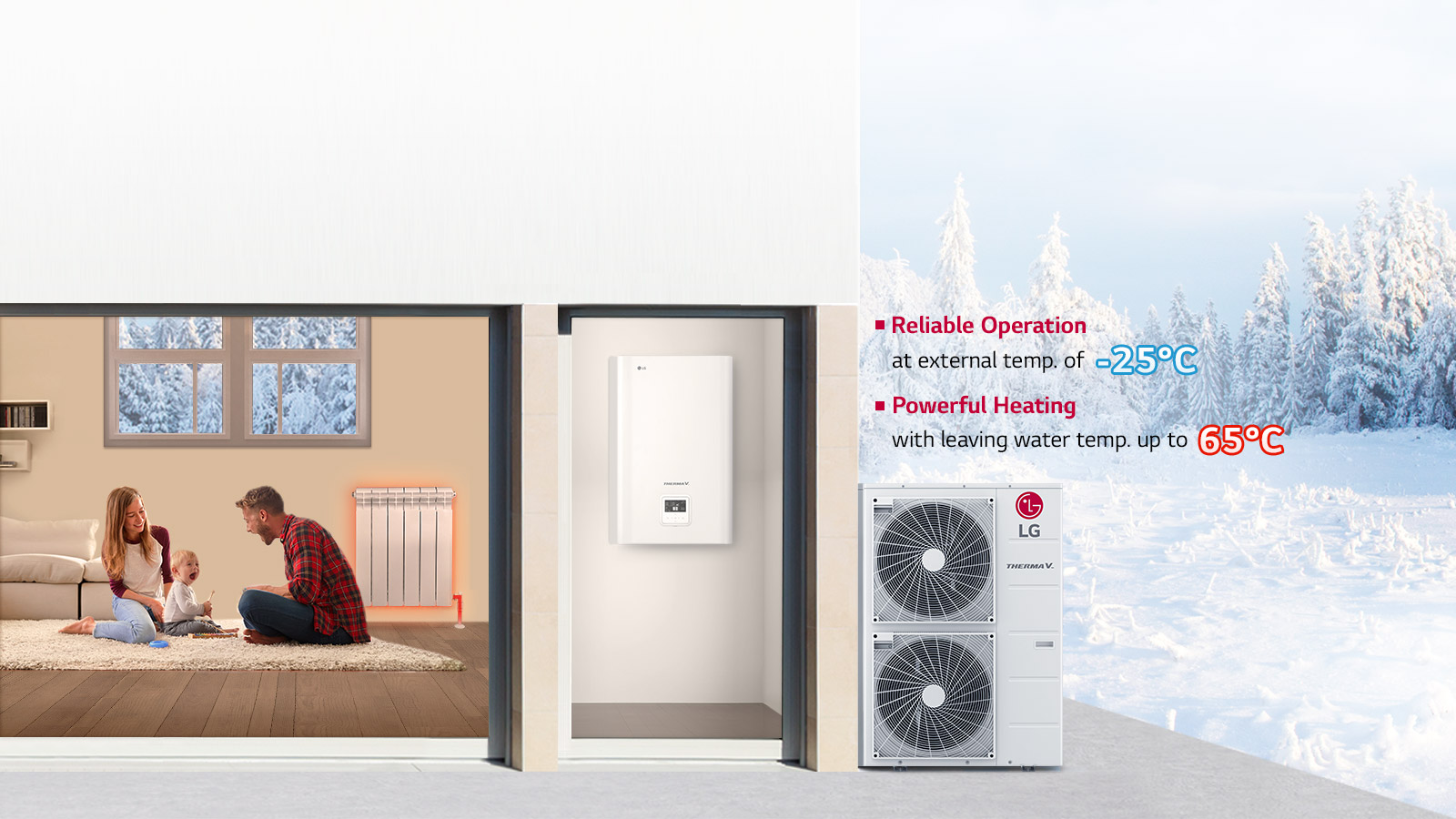 A image of a parent and a baby sitting in a warm living room with a radiator.