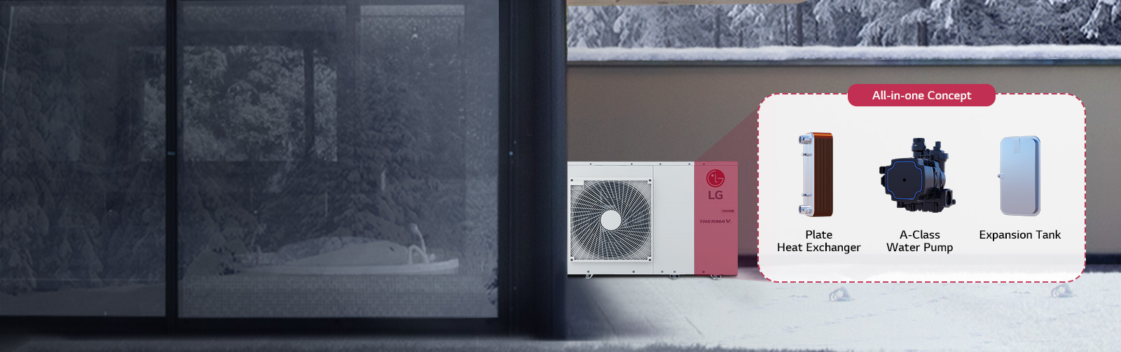 An image of a R32 Silent Monobloc set on the outside.