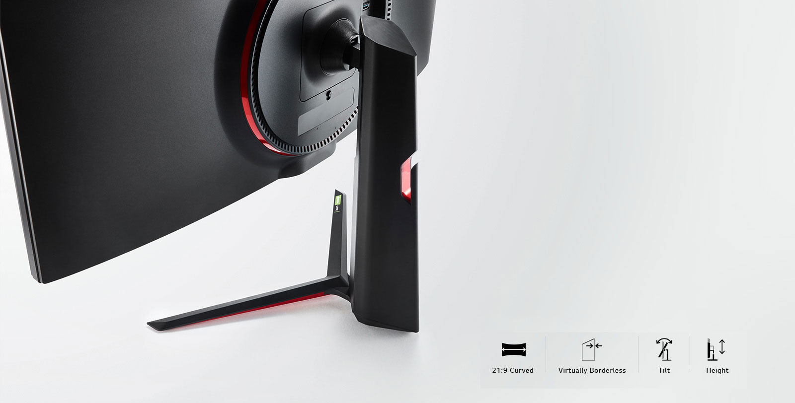 Stylish Design : 21:9 Curved, Virtually Borderless, Tilt, Height
