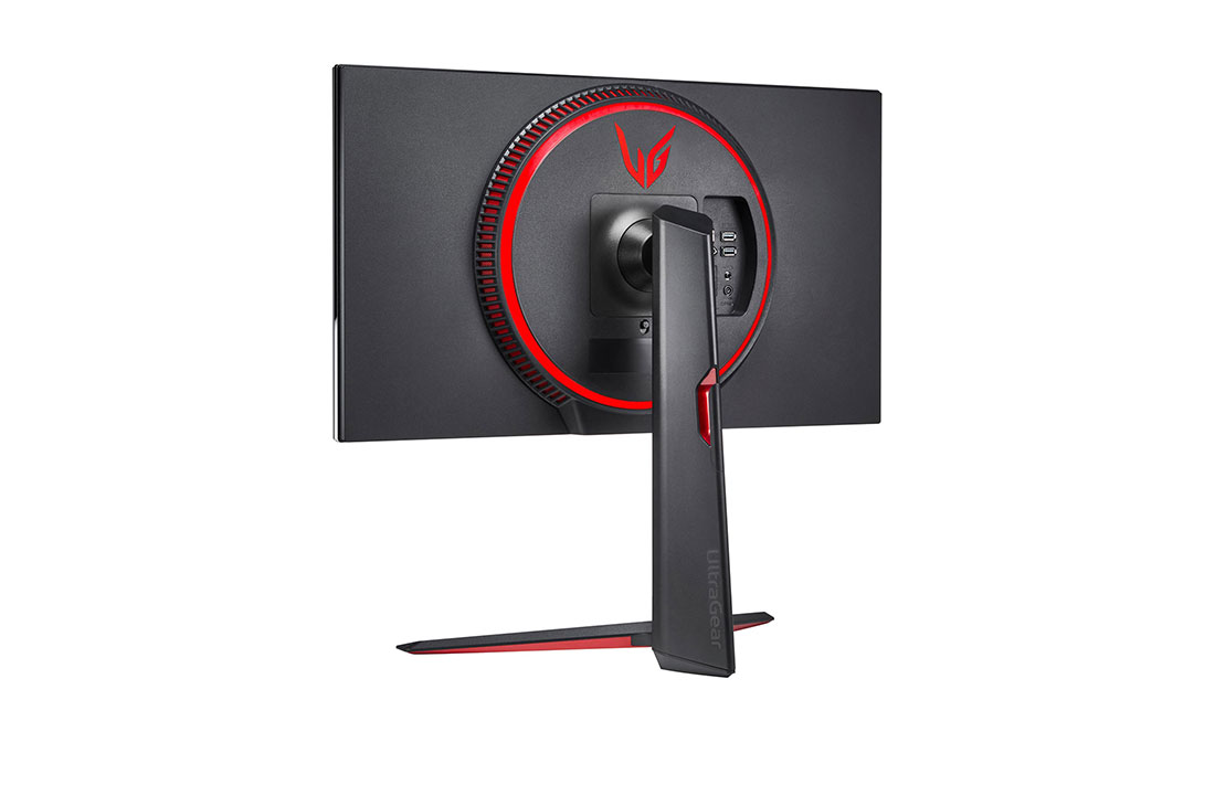 LG 27'' UHD 4K UltraGear™ Nano IPS 1ms (GtG) Gaming Monitor with VESA DSC, rear perspective view 3 with Sphere Lighting 2.0 in red, 27GN950-B, thumbnail 10