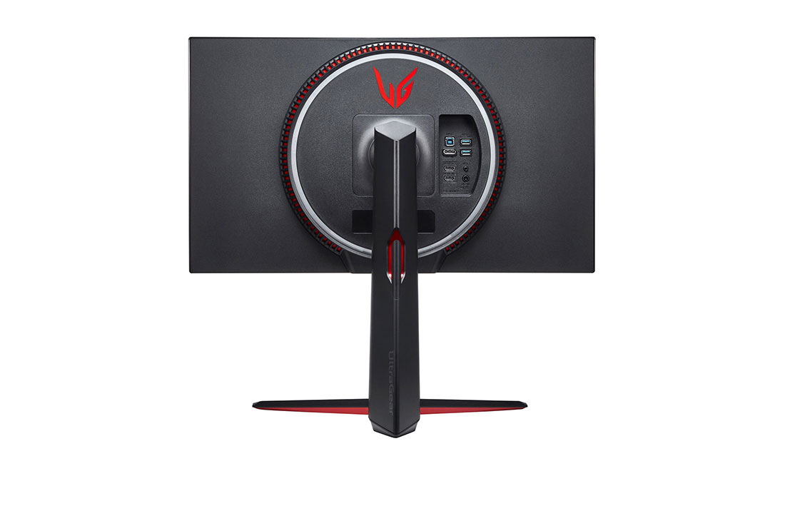 LG 27'' UHD 4K UltraGear™ Nano IPS 1ms (GtG) Gaming Monitor with VESA DSC, rear view with Sphere Lighting 2.0 in white, and red, 27GN950-B, thumbnail 5