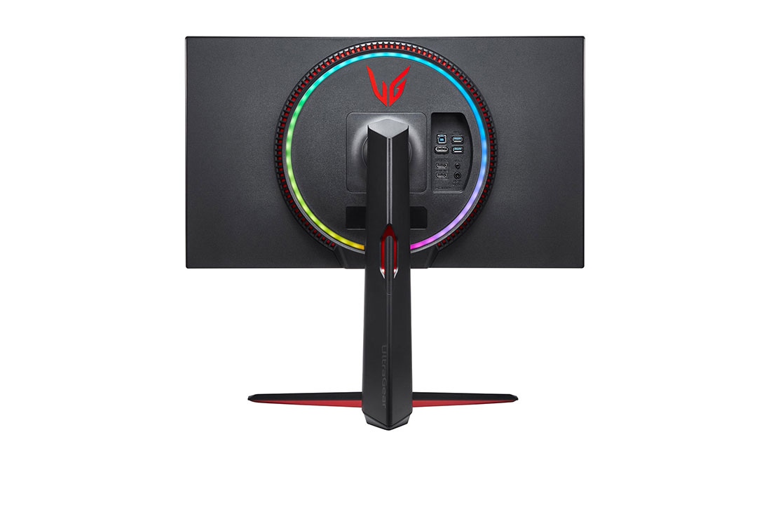 LG 27'' UHD 4K UltraGear™ Nano IPS 1ms (GtG) Gaming Monitor with VESA DSC, rear view with Sphere Lighting 2.0 in rainbow colors, 27GN950-B, thumbnail 6