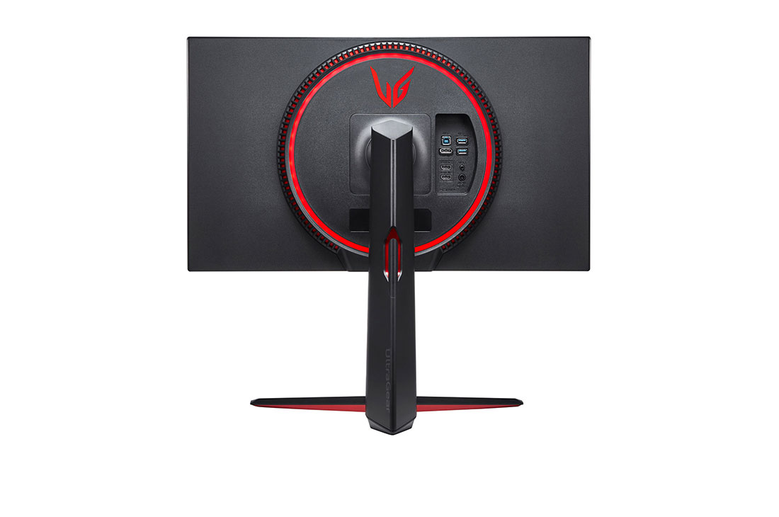 LG 27'' UHD 4K UltraGear™ Nano IPS 1ms (GtG) Gaming Monitor with VESA DSC, rear view with Sphere Lighting 2.0 in red, 27GN950-B, thumbnail 7