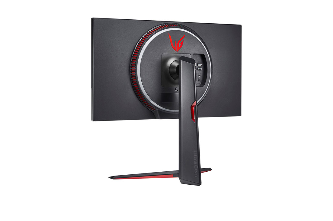 LG 27'' UHD 4K UltraGear™ Nano IPS 1ms (GtG) Gaming Monitor with VESA DSC, rear perspective view 1 with Sphere Lighting 2.0 in white, and red , 27GN950-B, thumbnail 8
