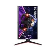 LG UltraGear™ 23.8'' FHD IPS Gaming Monitor with AMD FreeSync™ Premium, front view with the display pivoting 90 degrees in a portrait view, 24GN650-B, thumbnail 10