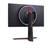 LG UltraGear™ 27'' NANO IPS Gaming Monitor with NVIDIA G-SYNC® Compatible, rear perspective view with multi colored lights on, 27GP950-B, thumbnail 9