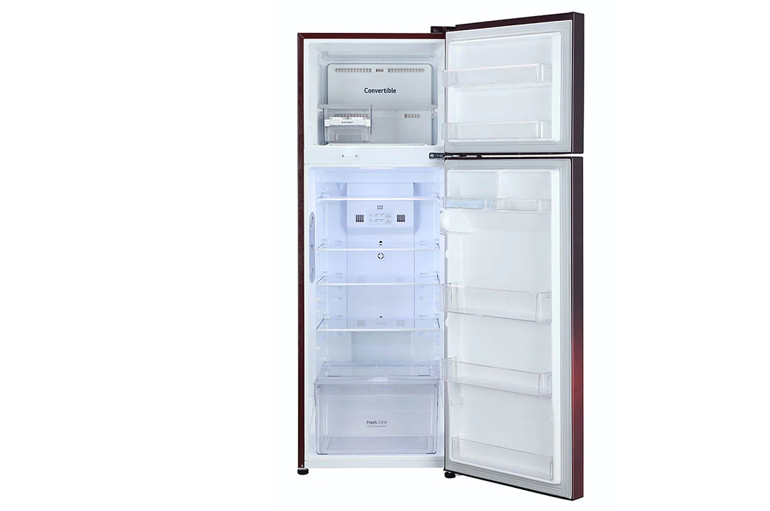 LG 308 Litres Fridge with Smart Inverter Compressor, Door Cooling+™, LG GL-T322RSPX Front View Door Open, GL-G322RVBB, thumbnail 8