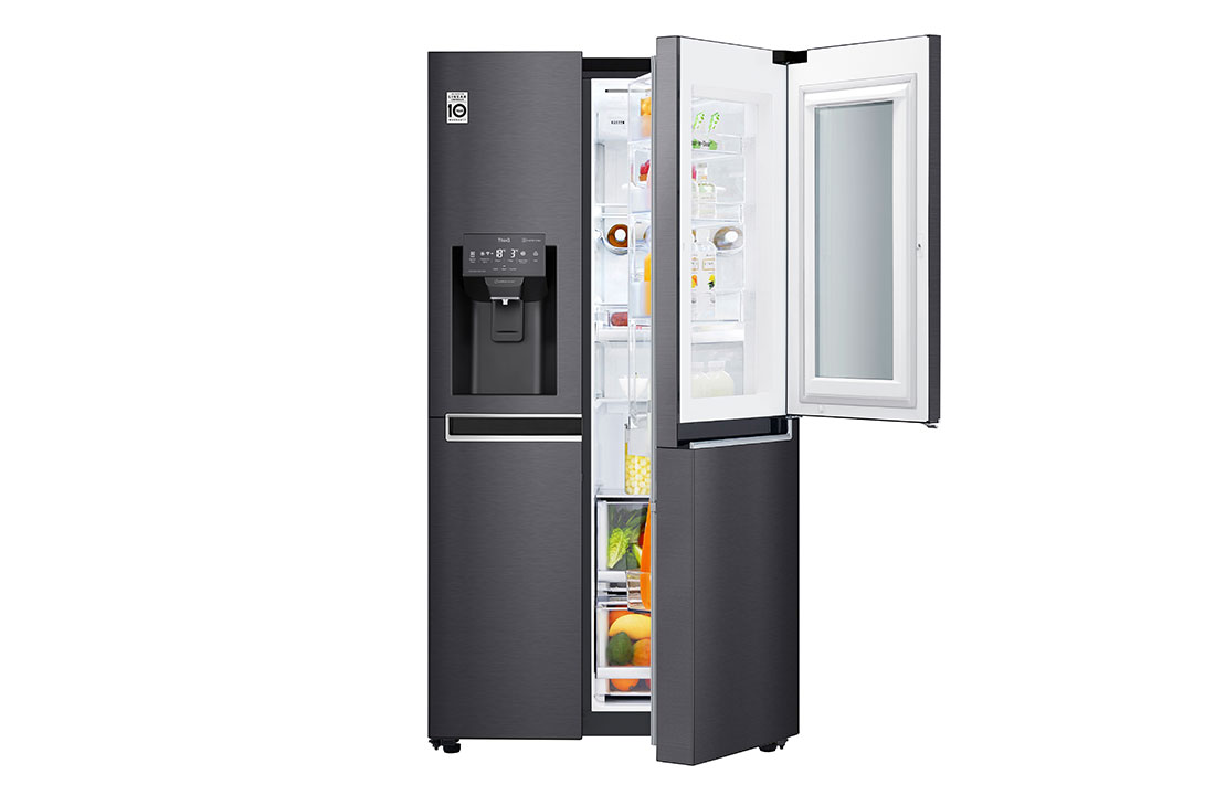 LG 601L side-by-side-fridge with InstaView Door-in-Door™ in Matt Black, GS-X6010MC Front Door & DID Open, GS-X6010MC, thumbnail 3