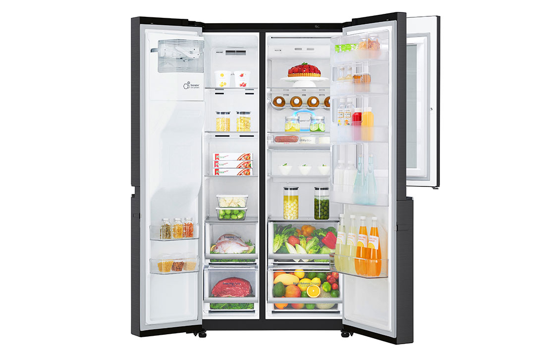 LG 601L side-by-side-fridge with InstaView Door-in-Door™ in Matt Black, GS-X6010MC Front Open Food, GS-X6010MC, thumbnail 4