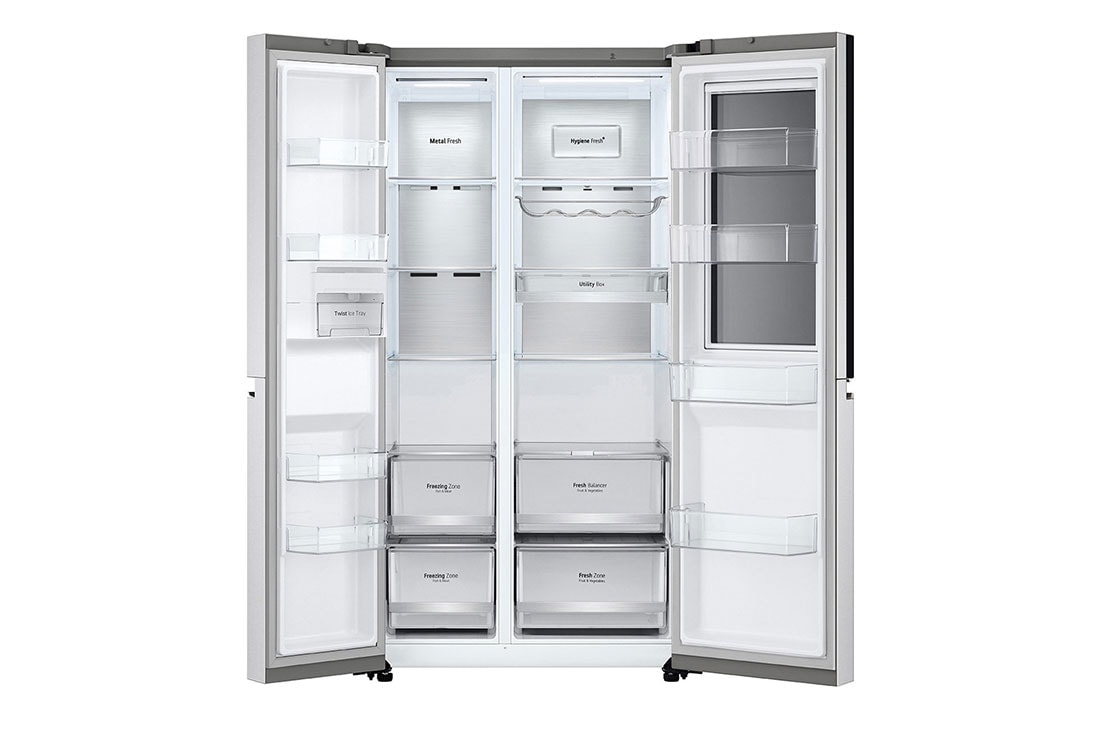 LG 647L side-by-side-fridge with InstaView Door-in-Door™ in New Noble Steel, front open view, GS-Q6472NS, thumbnail 9