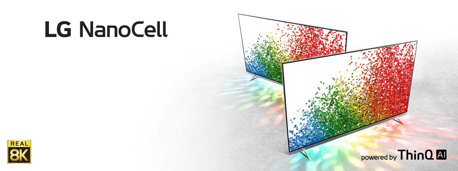 Two TV screens showing brightly colored particles.