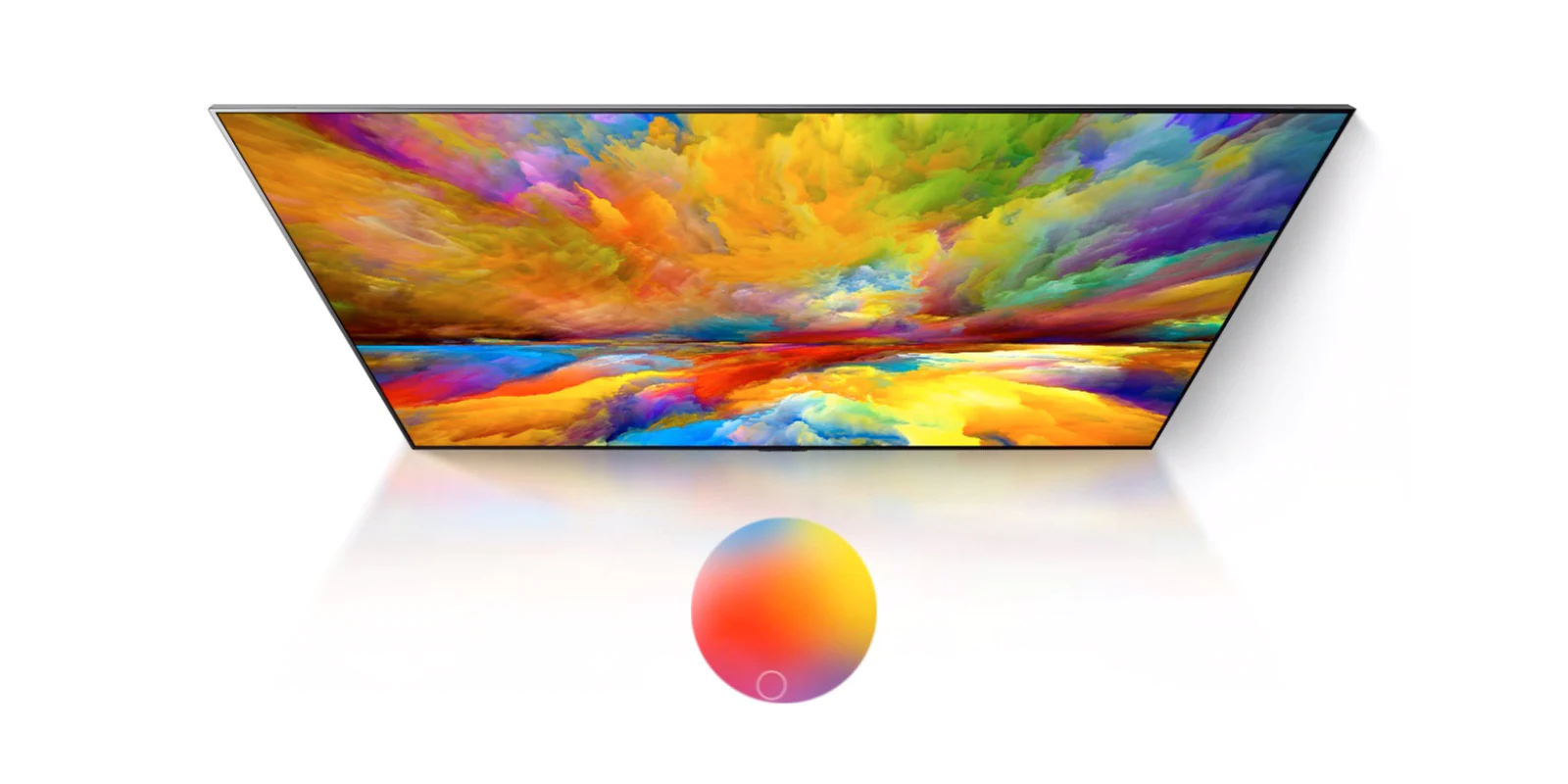 A TV screen showing milky way, blue sky, and explosion of colorful dust with great quality(play the video)