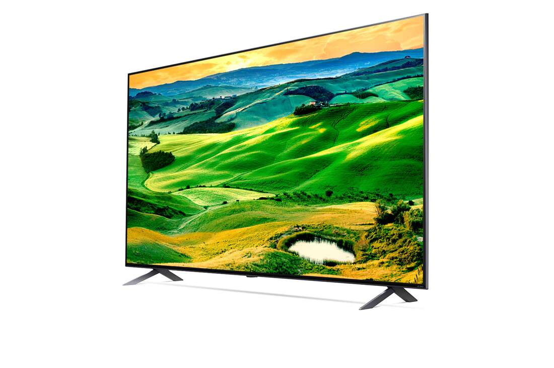 LG QNED80 75'' 4K Smart QNED TV, 30 degree side view with infill image, 75QNED80SQA, thumbnail 3