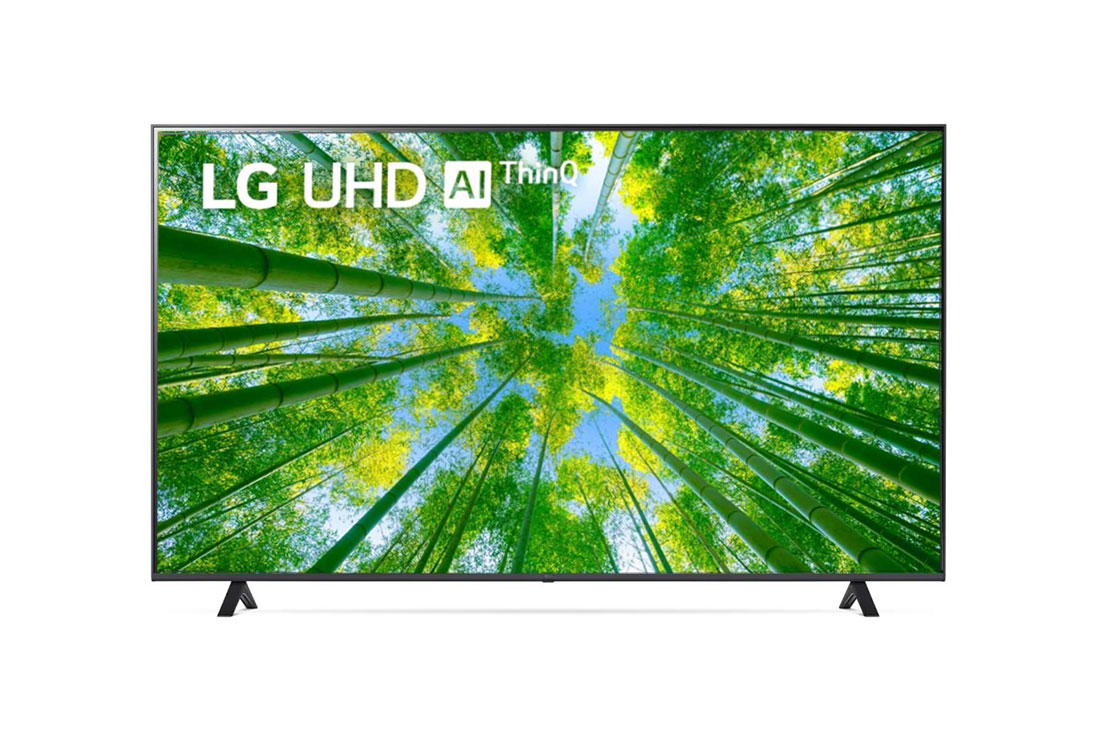 LG UQ80 75'' 4K Smart UHD TV, A front view of the LG UHD TV with infill image and product logo on, 75UQ8050PSB