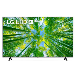 LG UQ80 75'' 4K Smart UHD TV, A front view of the LG UHD TV with infill image and product logo on, 75UQ8050PSB, thumbnail 1