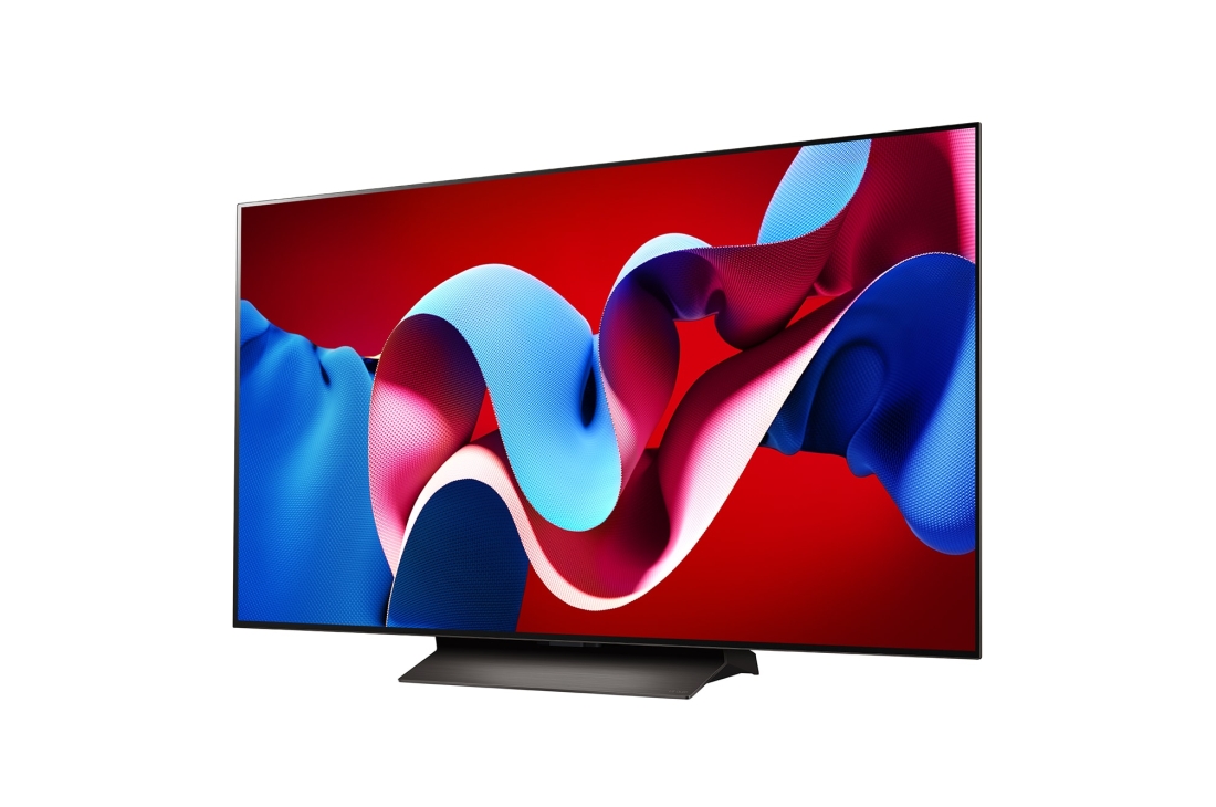 LG OLED evo AI C4 77 inch TV 4K Smart TV 2024 | Wall mounted | TV stand | TV wall design | Ultra HD 4K resolution | AI ThinQ, Slightly-angled left-facing side view of LG OLED evo TV, OLED C4, OLED77C4PSA, thumbnail 5