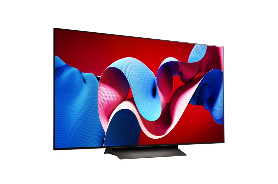 LG OLED evo AI C4 77 inch TV 4K Smart TV 2024 | Wall mounted | TV stand | TV wall design | Ultra HD 4K resolution | AI ThinQ, Slightly-angled right-facing side view of LG OLED evo TV, OLED C4, OLED77C4PSA, thumbnail 9