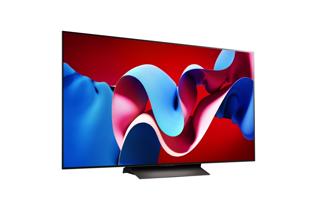 LG OLED evo AI C4 55 inch TV 4K Smart TV 2024 | Wall mounted | TV stand | TV wall design | Ultra HD 4K resolution | AI ThinQ, Slightly-angled left-facing side view of LG OLED evo TV, OLED C4, OLED55C4PSA, thumbnail 6