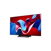 LG OLED evo AI C4 55 inch TV 4K Smart TV 2024 | Wall mounted | TV stand | TV wall design | Ultra HD 4K resolution | AI ThinQ, Slightly-angled right-facing side view of LG OLED evo TV, OLED C4 with LG Soundbar below and a subwoofer to the side, OLED55C4PSA, thumbnail 2