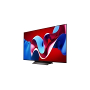 LG OLED evo AI C4 55 inch TV 4K Smart TV 2024 | Wall mounted | TV stand | TV wall design | Ultra HD 4K resolution | AI ThinQ, Slightly-angled right-facing side view of LG OLED evo TV, OLED C4 with LG Soundbar below, OLED55C4PSA, thumbnail 3