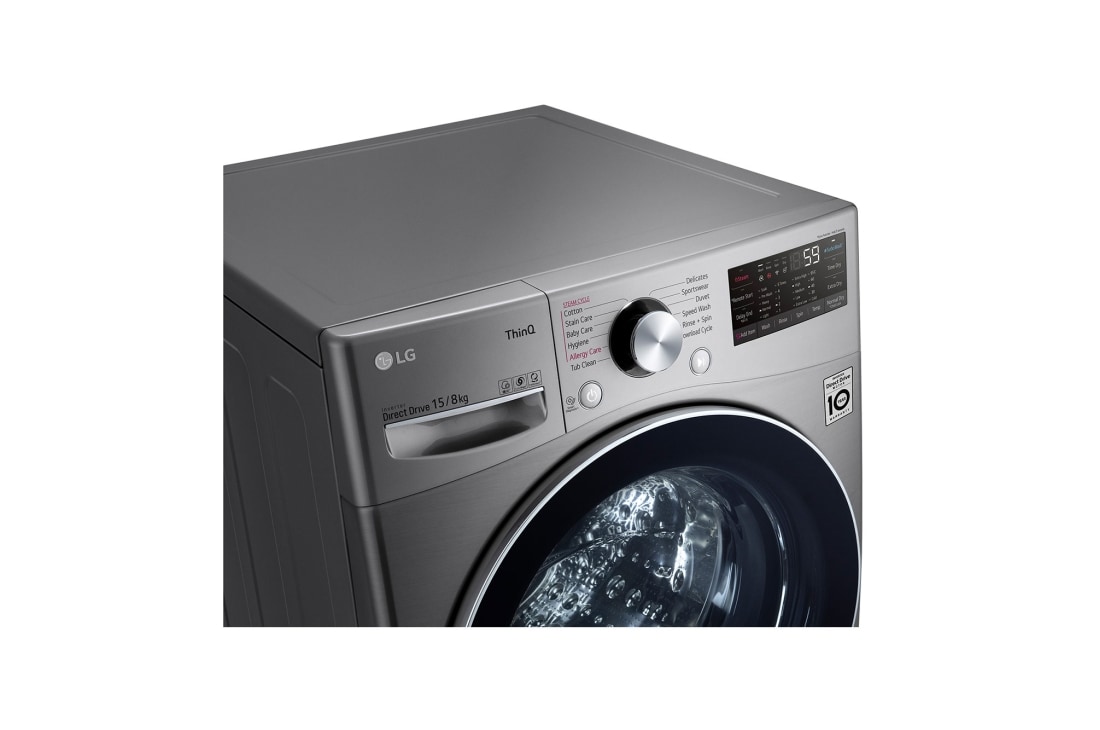 LG 15/8kg Front Load Washer Dryer with AI Direct Drive™ and TurboWash™ Technology, top left panel view, F2515RTGV, thumbnail 4