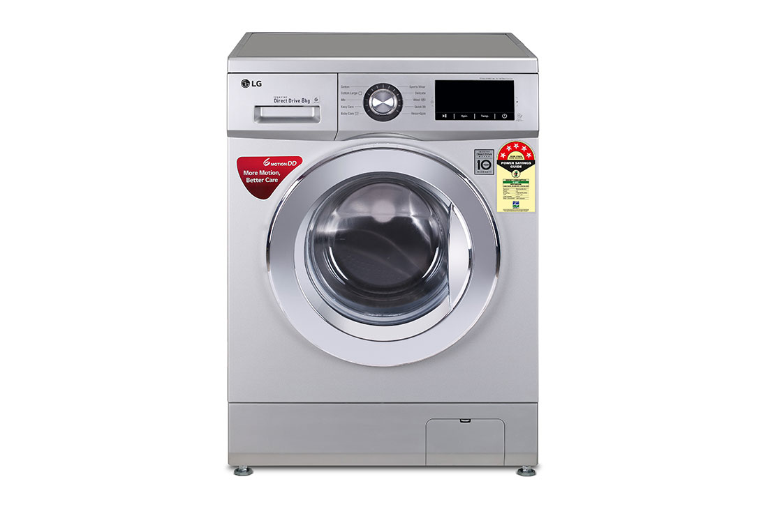 LG 8.0Kg, 6 Motion Direct Drive, Touch Panel, Fuzzy Logic, Baby Care, Sports wear, Child Lock, Front Load Washing Machine, LG F1208NMTS Front View, F1208NMTS